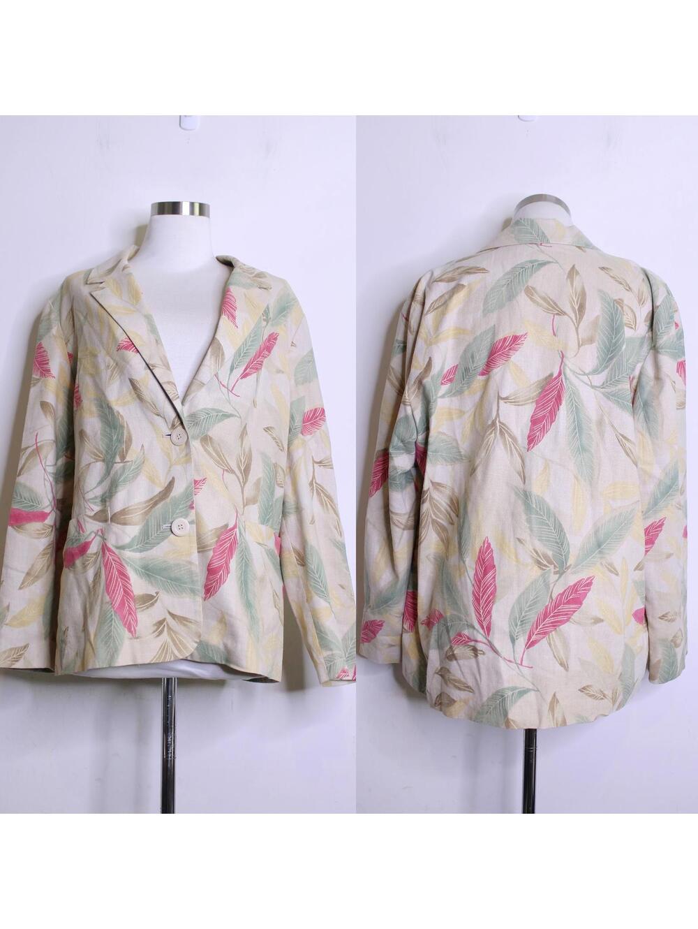 VTG Tan Feather Pattern Linen Blazer - 12P